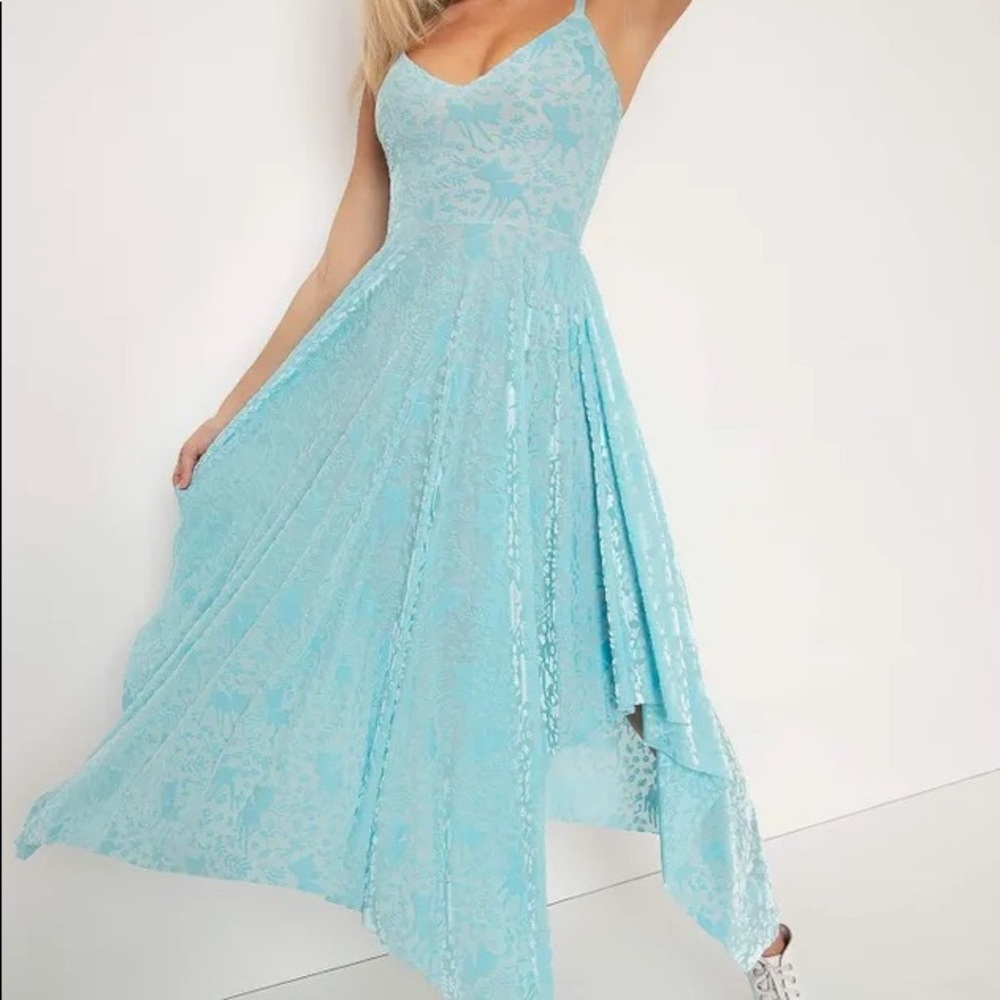 BURNED VELVET BAMBI AQUA HANDKERCHIEF DRESS
